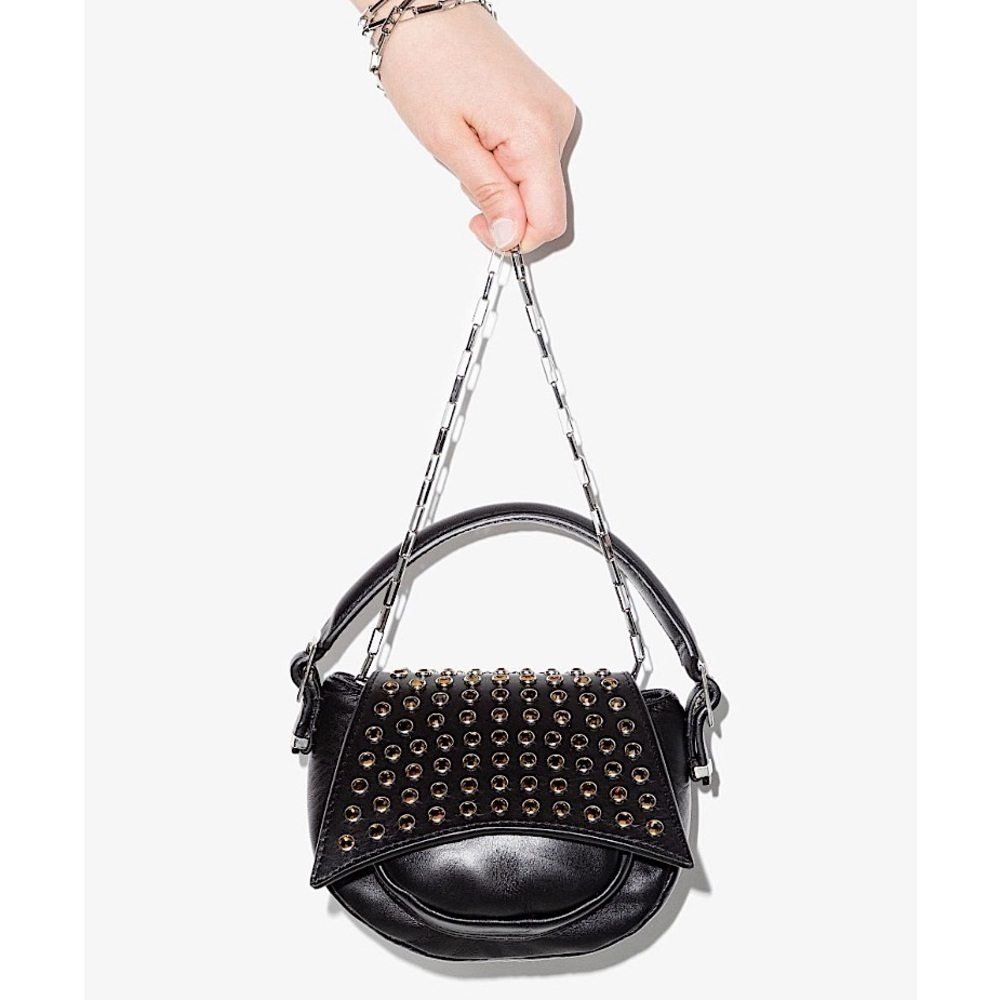 NWT 16ARLINGTON Black Kiks Mini Leather Shoulder Bag women 100% authentic.
